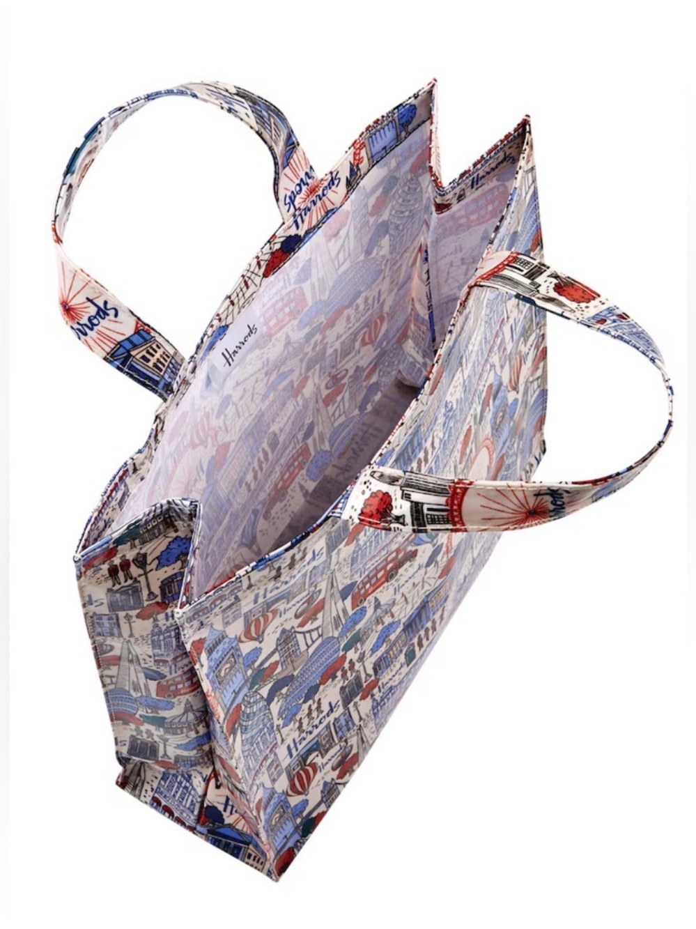 Harrods pretty city foldaway shopper  White, Blue & Red - Picture 2 of 6